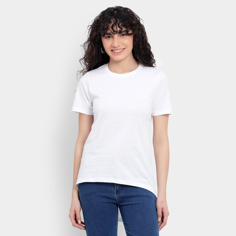 Cotton Solid Round Neck T-Shirt, White, large image number null