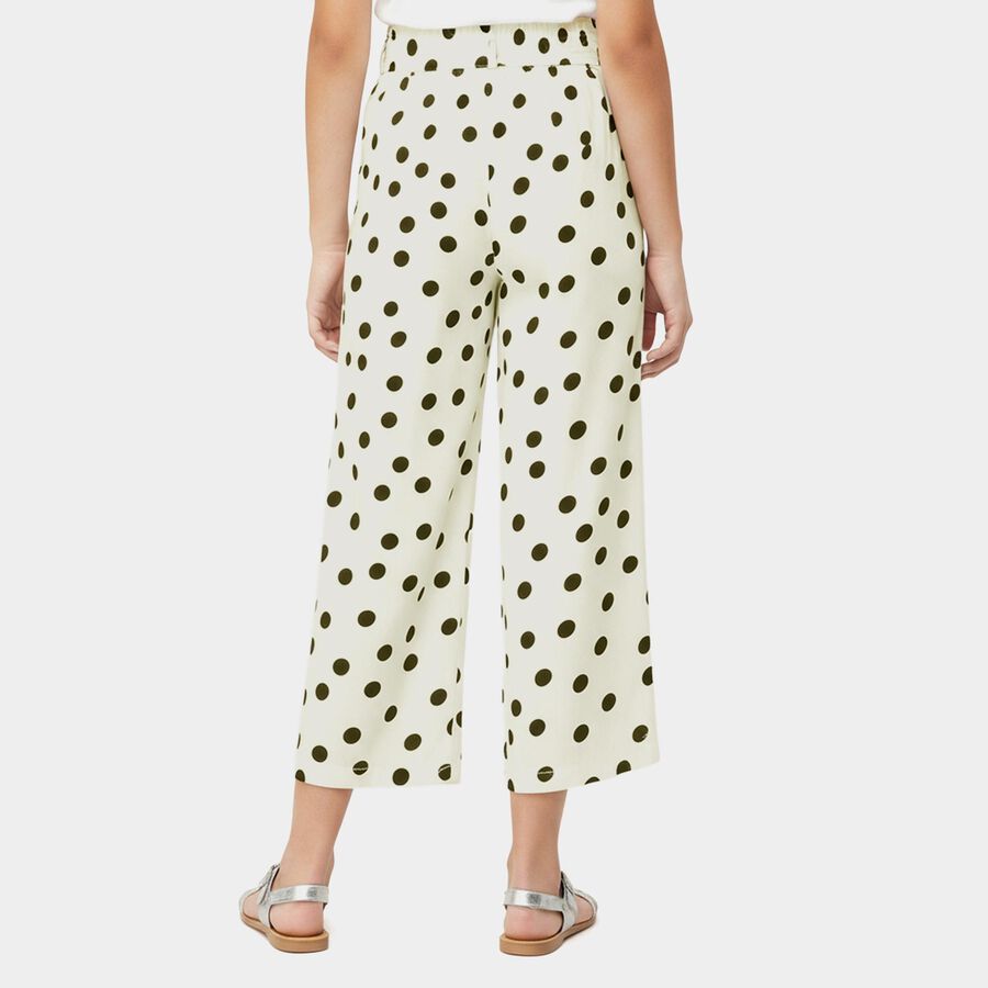 Girls' White Regular Fit Star Printed Capri, सफ़ेद, large