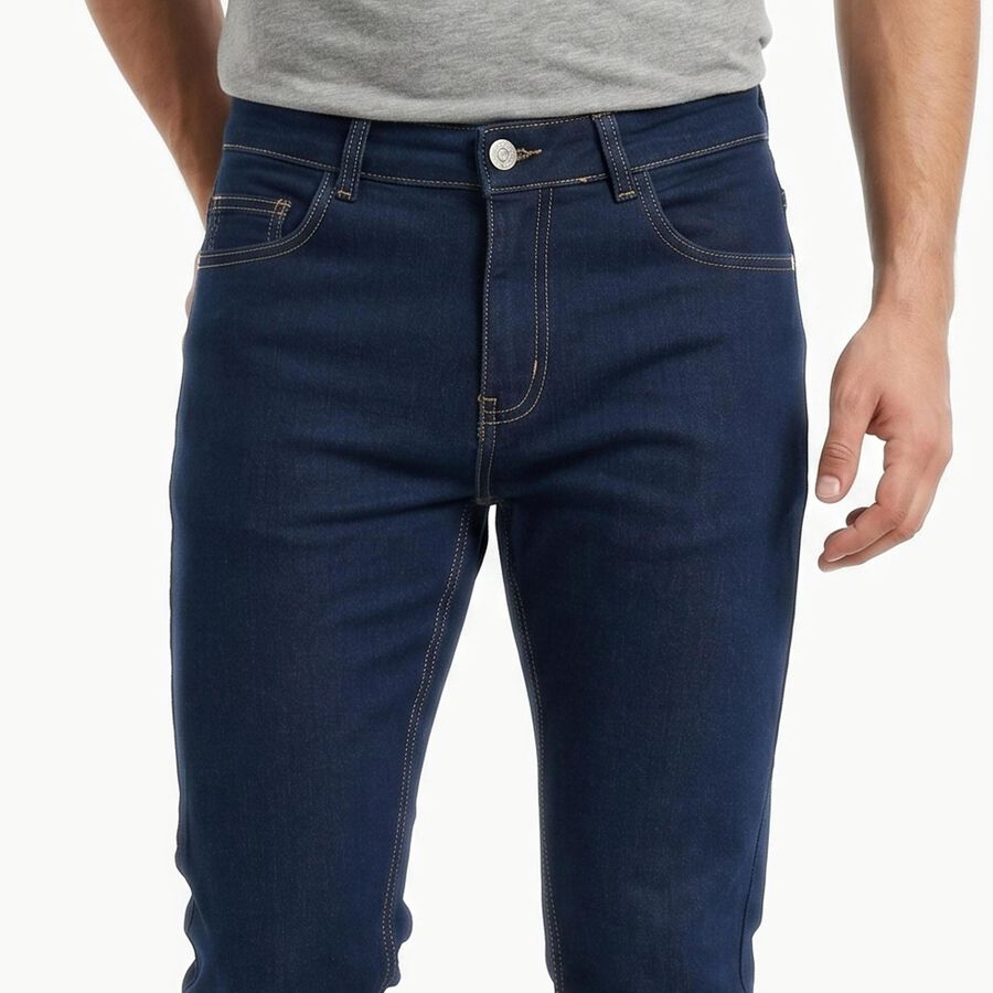 Men's Blue Slim Fit Stretchable Jeans, मध्यम नीला, large