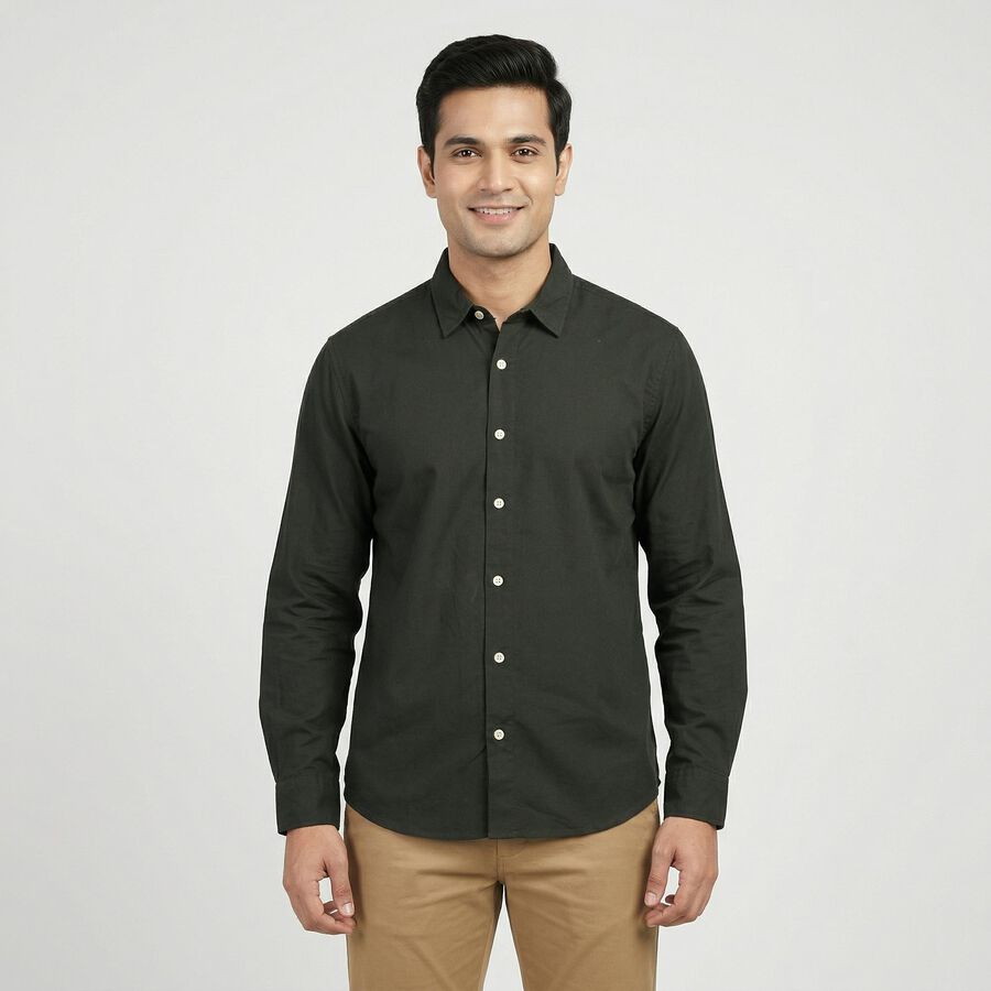 Men Olive Green Cotton Casual Shirt, ओलिव, large