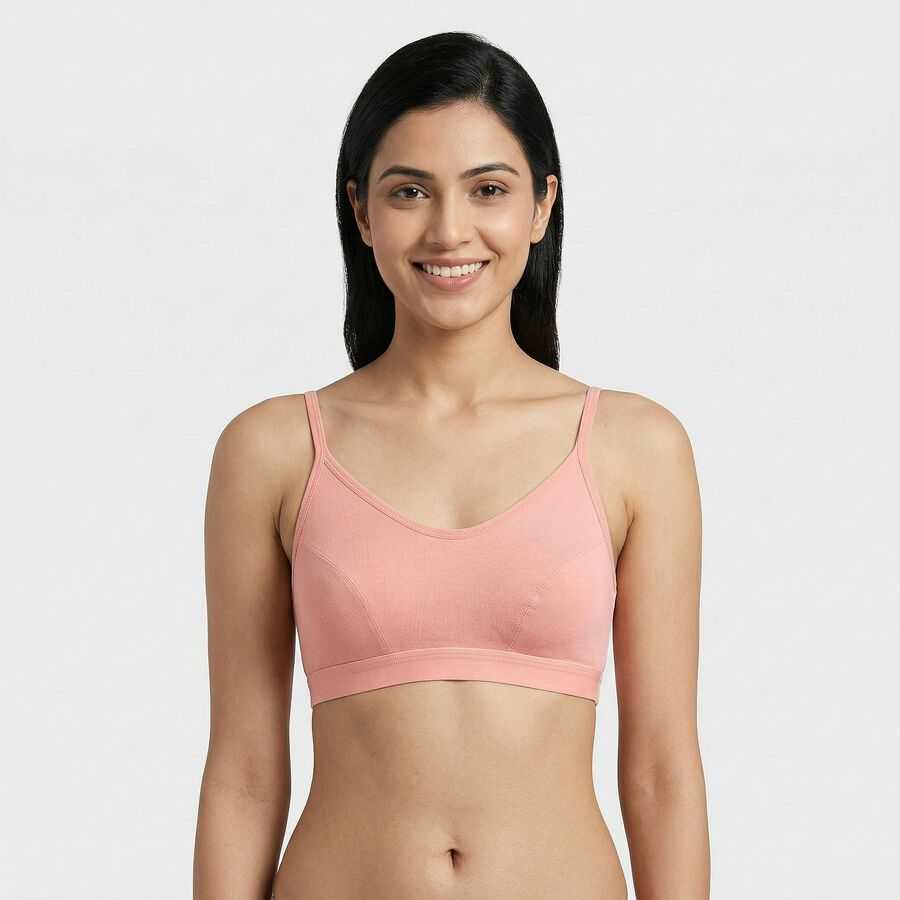 Women's Pink Cotton Blend Sleeveless Minimalist Bra, Light Pink, large