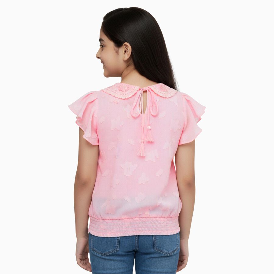 Girls' Bright Fuchsia Pink Round Neck Casual T-Shirt, गुलाबी, large