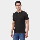 Men's Dark Grey Henley Neck Casual Henley Half Sleeves T-Shirt, Dark Grey, small