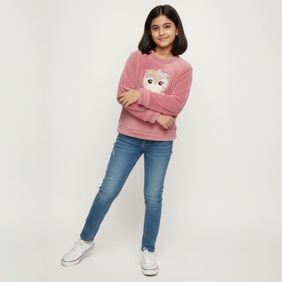 Girls Light Pink Crew Neck Casual Sweatshirt, Light Pink, large image number null