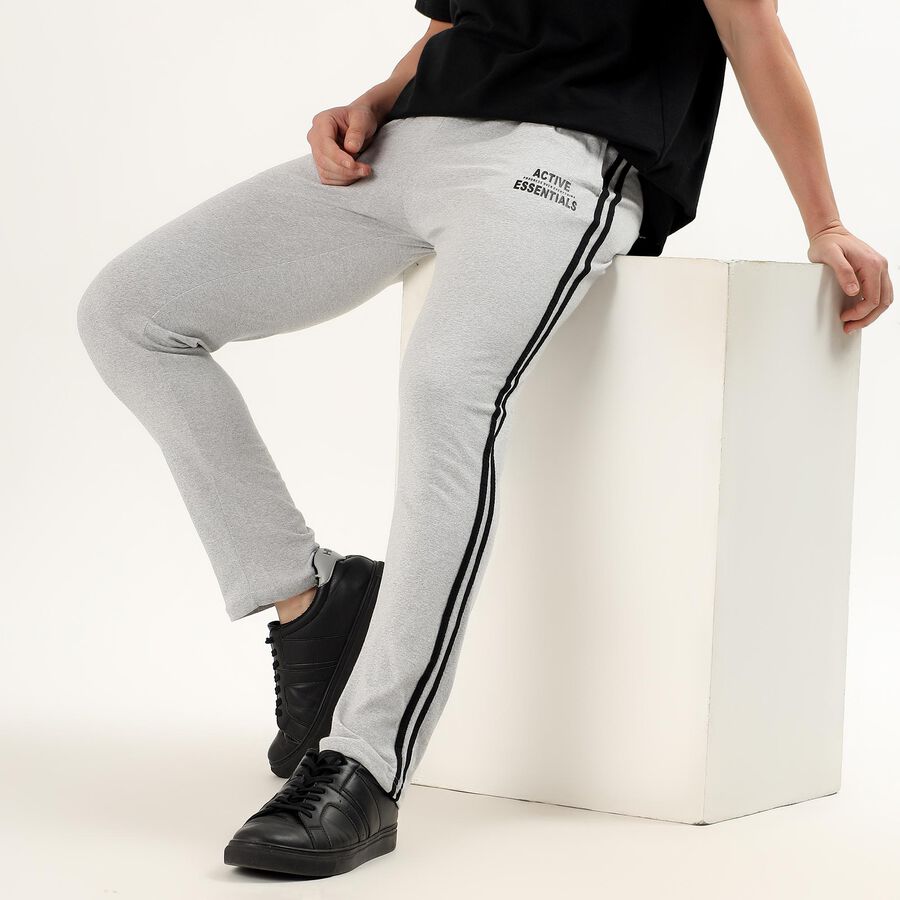 Men's Light Grey Regular Fit Side-Striped Track Pants, Light Grey, large image number null