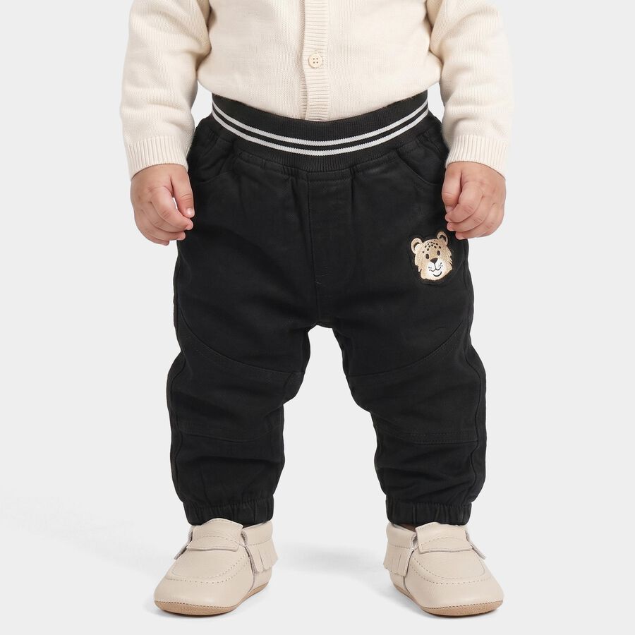 Infants' Black Regular Fit Jogger Trousers, काला, large