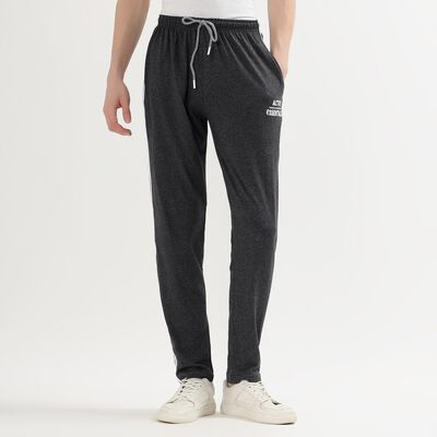 Men's Charcoal Black Regular Fit Side-Striped Track Pants