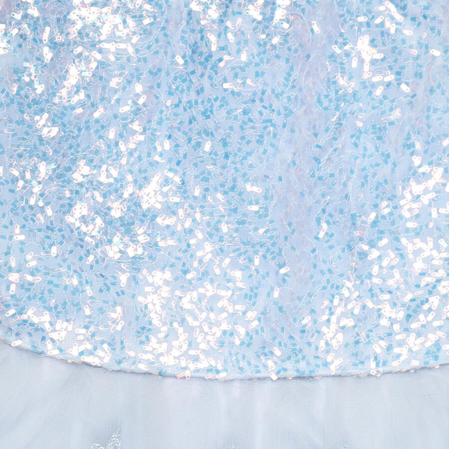 Girls' Light Blue Sequin and Floral Party Wear Frock, Light Blue, large image number null