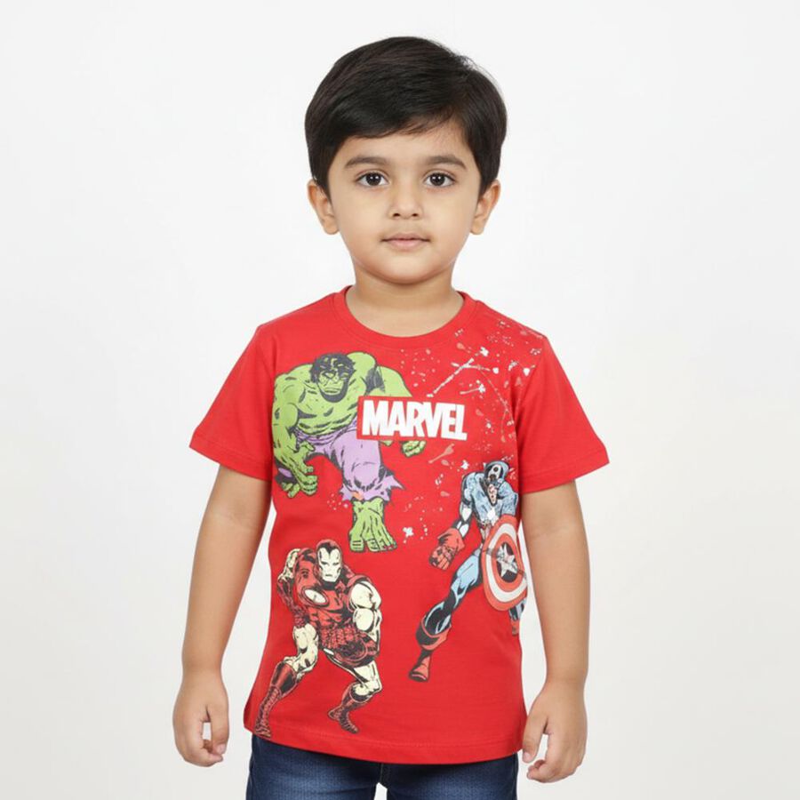 Boys' 100% Cotton Half Sleeves T-Shirt, Red, large