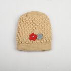 Women's Beige Floral Embellished Beanie Cap, गहरा पीला, small