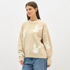 Women's Soft Beige Crew Neck Casual Pullover, गहरा पीला, small image number null