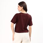 Women's Deep Maroon Cotton Round Neck Casual T-Shirt, भूरा, small