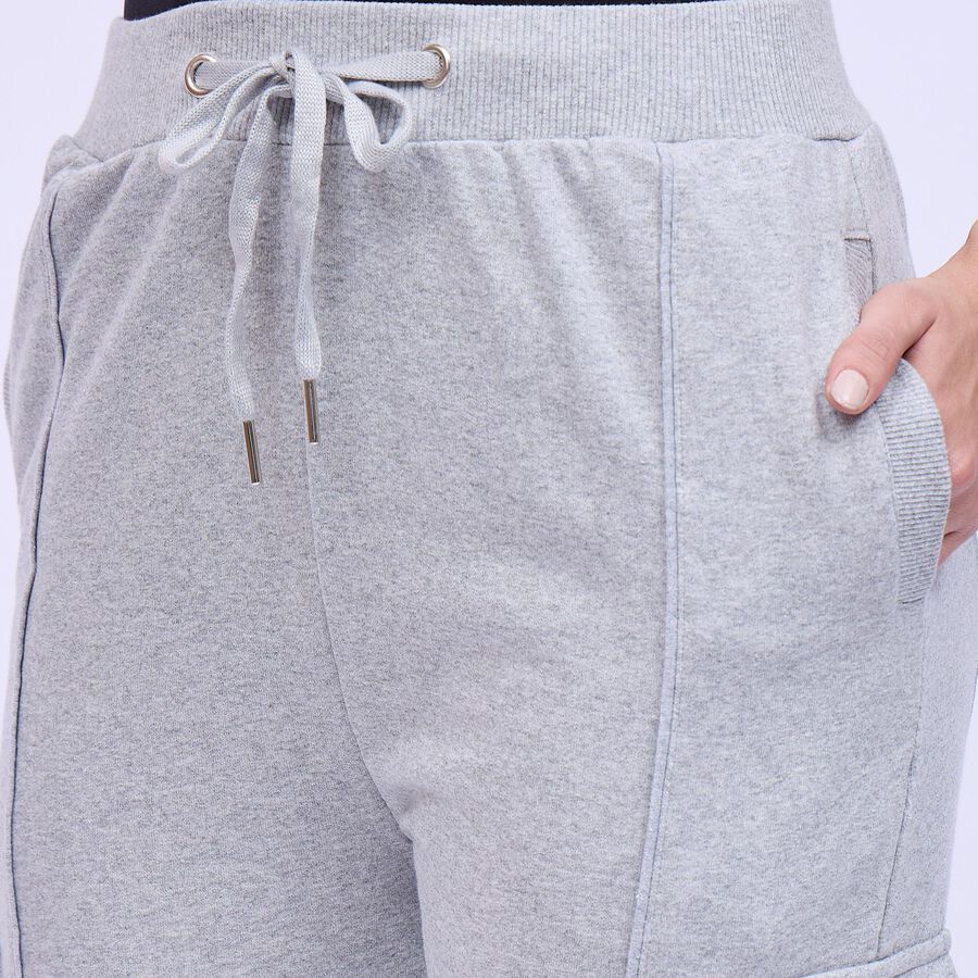 Women's Light Ash Grey Relaxed Fit Cargo Track Pants, Melange Mid Grey, large