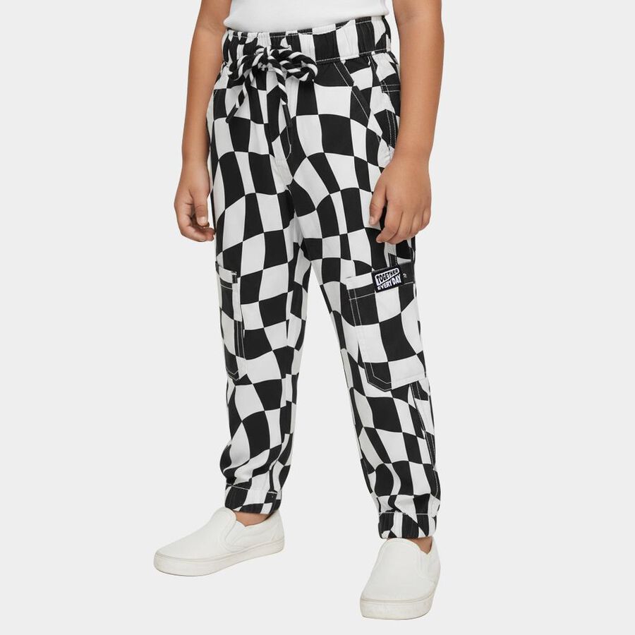 Boys' Black and White Checkered Cargo Trousers, हल्का ग्रे, large image number null