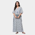 Women's Blue V-Neck Kaftan Nighty, मध्यम नीला, small