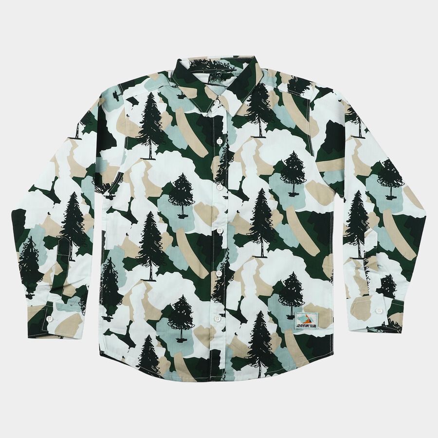 Boys Green Cotton Long Sleeves Regular Fit Casual Shirt, Light Green, large