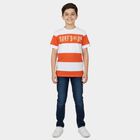 Boys Orange Cotton Round Neck Casual T-Shirt, Orange, small