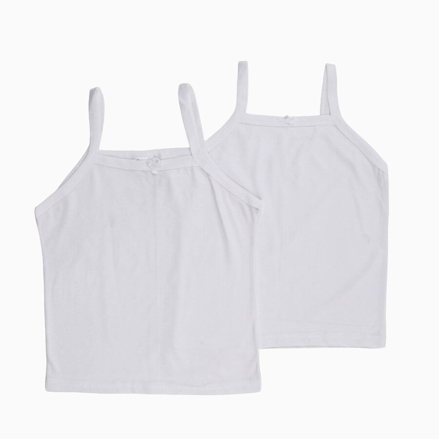 Girls Bright White Cotton Square Neck Casual Vest, सफ़ेद, large image number null