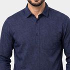 Men's Navy Blue Cotton Long Sleeve Spread Collar Shirt, नेवी ब्लू, small