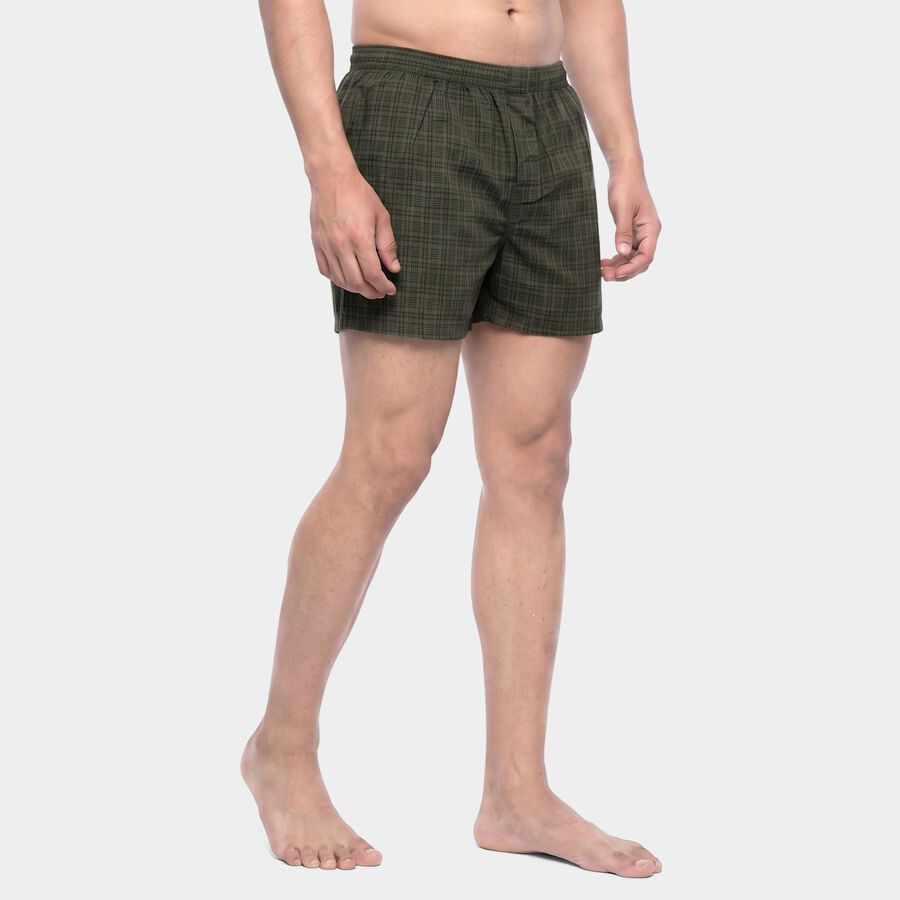 Men's Olive Green Relaxed Fit Checked Boxers, ओलिव, large