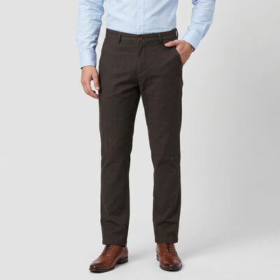 Men's Dark Grey Slim Fit Flat-Front Trousers