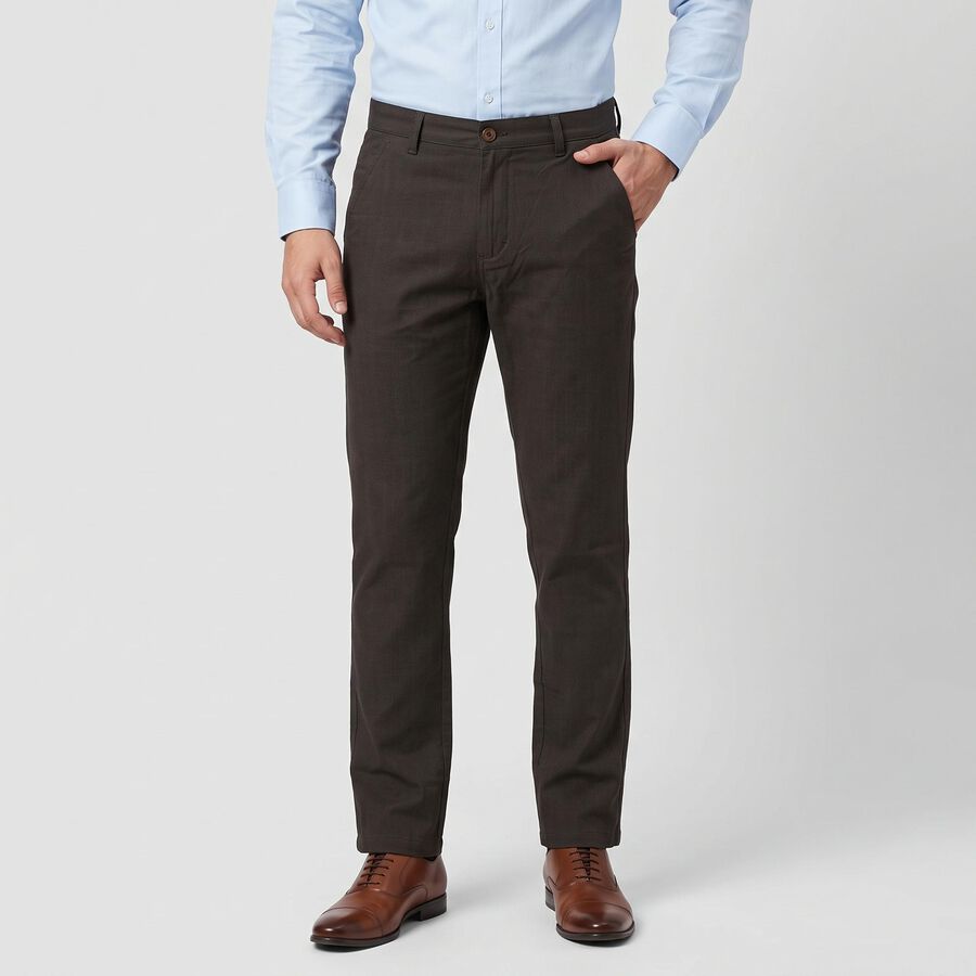 Men's Dark Grey Slim Fit Flat-Front Trousers, Dark Grey, large