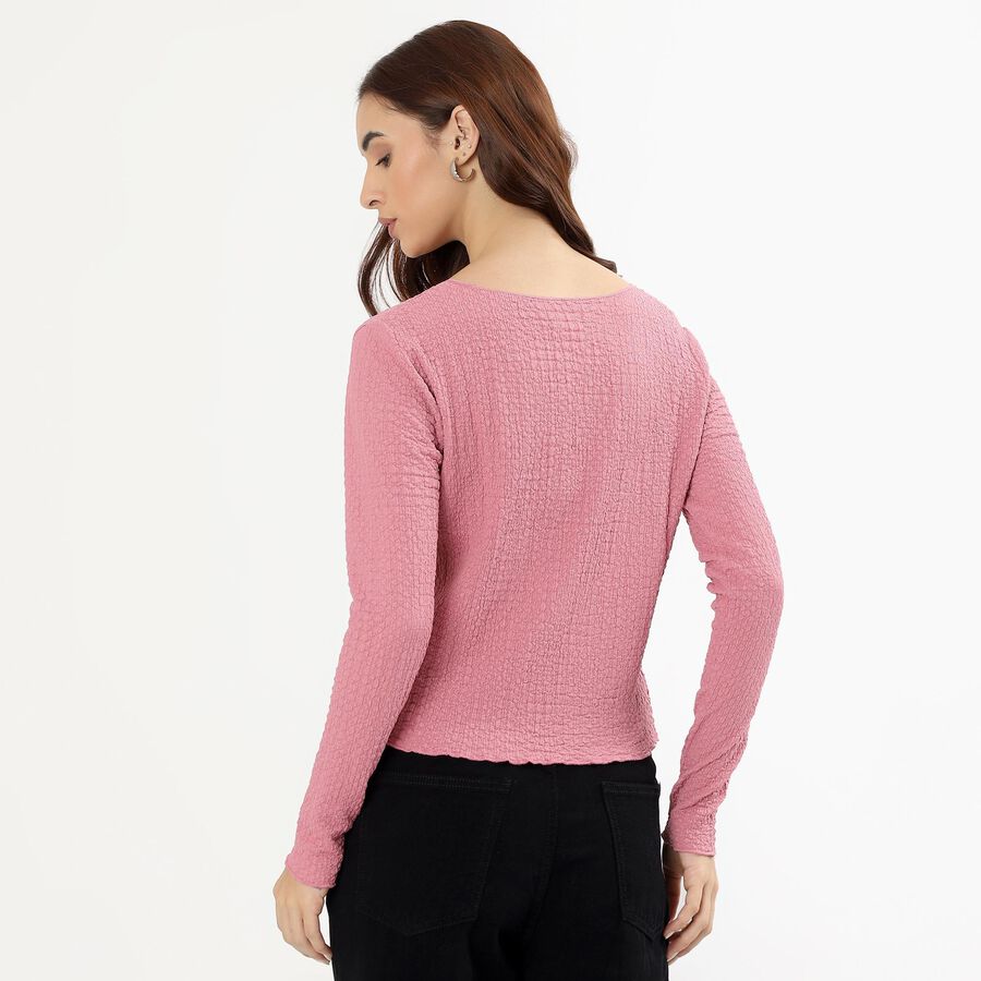 Women's Dusty Rose Pink Round Neck Casual Top, Pink, large image number null