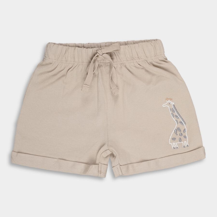 Infants' Beige Cotton Round Neck Animal Print Baba Suit, Beige, large