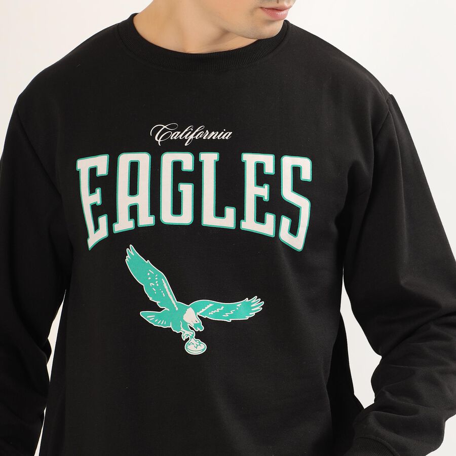 Men's Jet Black Crew Neck Graphic Sweatshirt, Black, large image number null