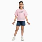 Girls' Bright Raspberry Pink Round Neck Casual T-Shirt, गुलाबी, small