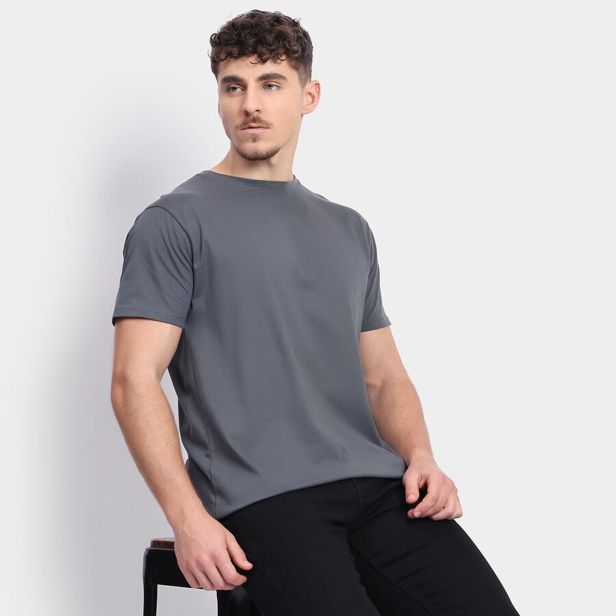 Men's 100% Cotton Round Neck Half Sleeves T-Shirt, Mid Blue, large image number null