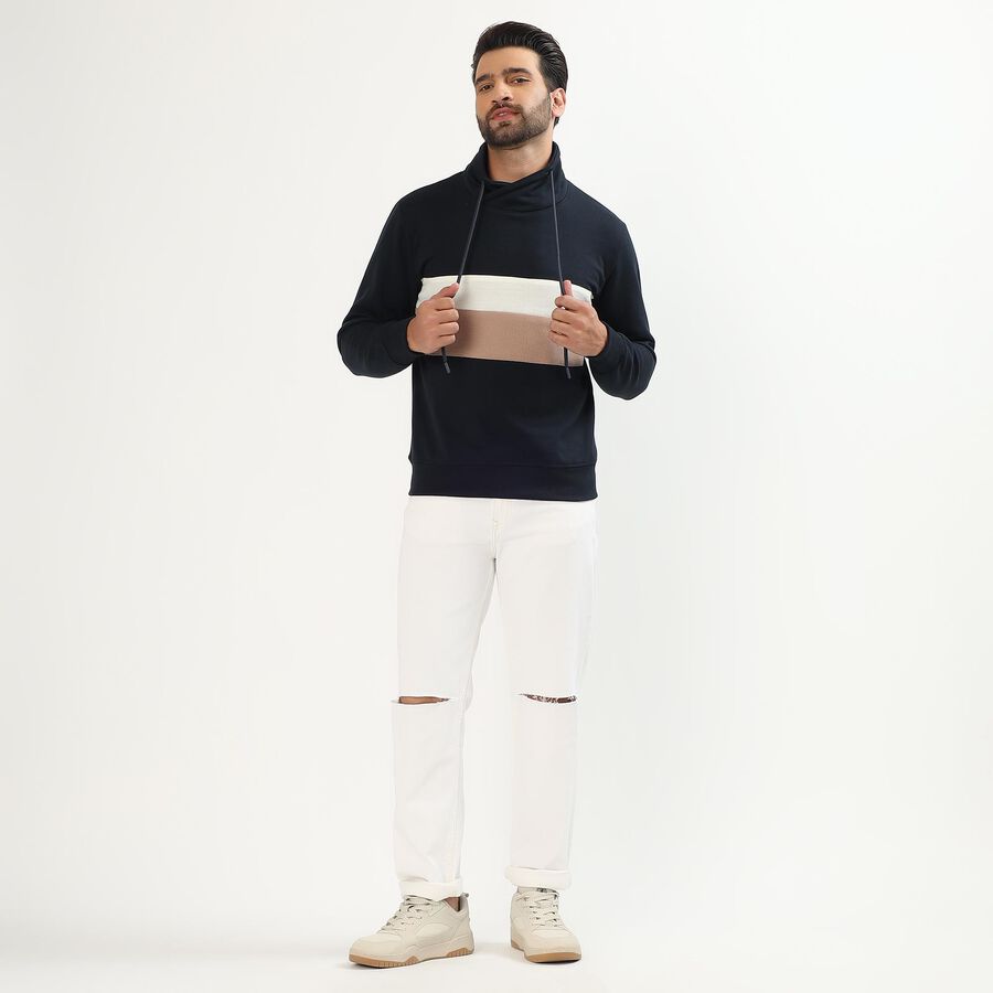 Men's Deep Midnight Navy High Neck Casual Sweatshirt, नेवी ब्लू, large image number null