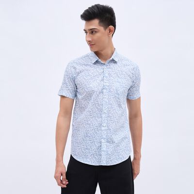 Men's Light Blue Cotton Regular Collar Casual Shirt
