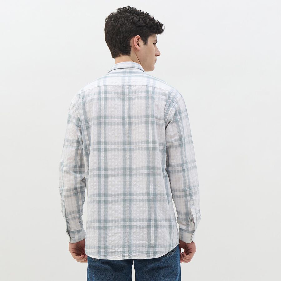 Men's Soft Eggshell White Cotton Checkered Casual Shirt, ऑफ व्हाइट, large