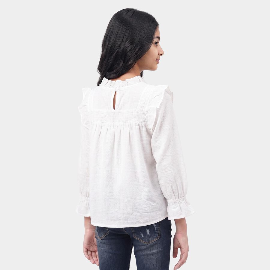 Girls White Round Neck Regular Top, सफ़ेद, large