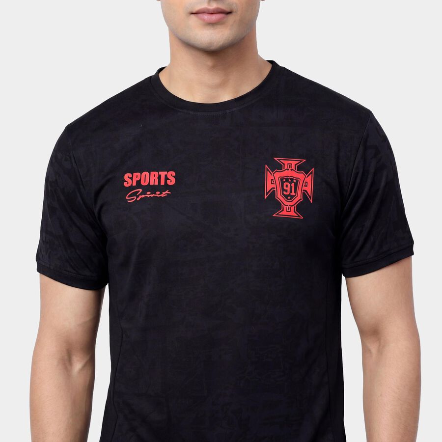 Men's Black Crew Neck Athleisure T-Shirt, Black, large