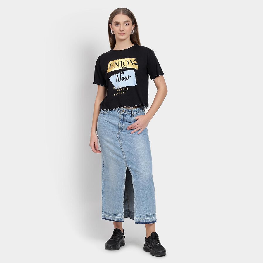 Ladies' 100% Cotton Crop  Top, Black, large image number null