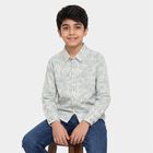 Boys' Mint Green Cotton Floral Regular Fit Shirt, Light Green, small