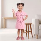 Girls' Pink Shirt Style Solid Frock, गुलाबी, small