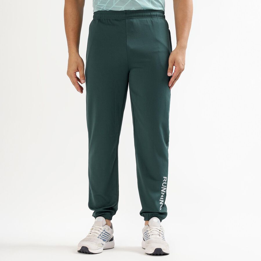 Men's Deep Forest Green Tapered Fit Running Track Pants, Dark Green, large image number null