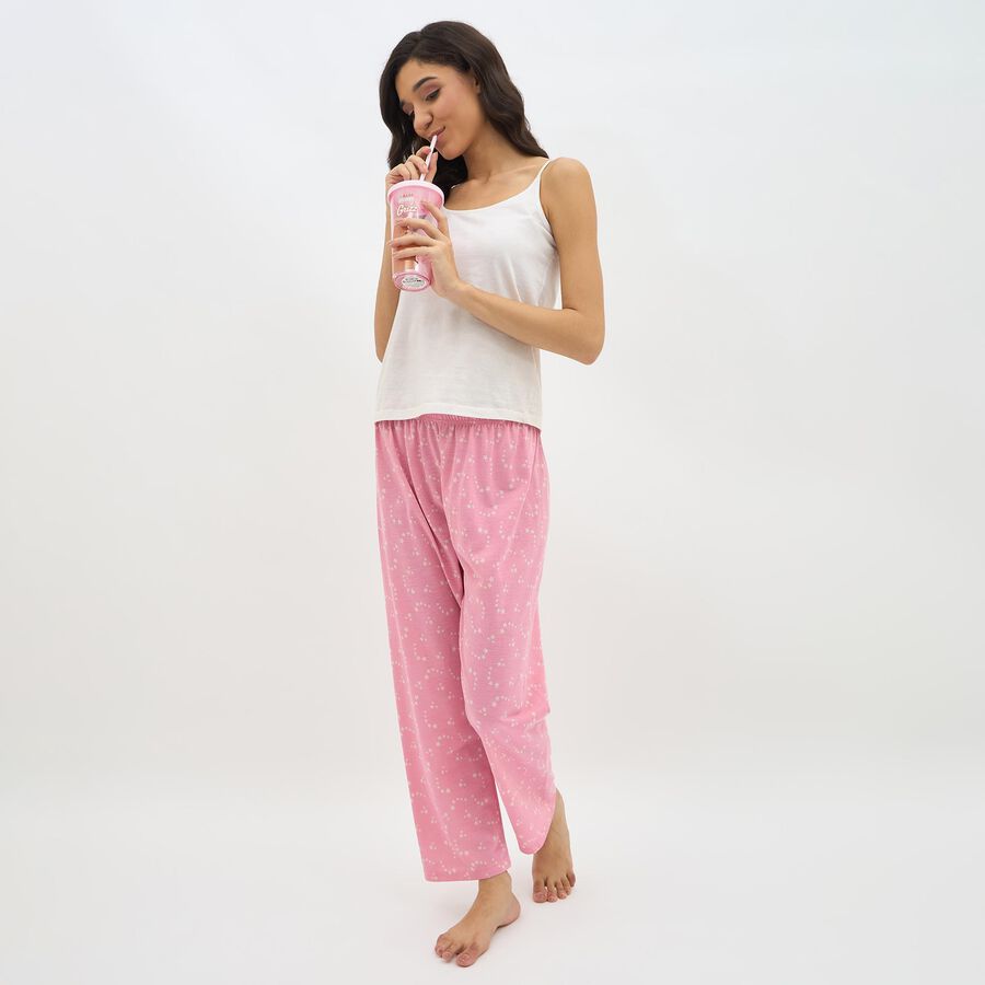 Women's Soft Pink Star Printed Full-Length Pyjama, Light Pink, large image number null