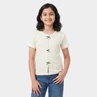 Girls White Round Neck Regular T-Shirt, सफ़ेद, small