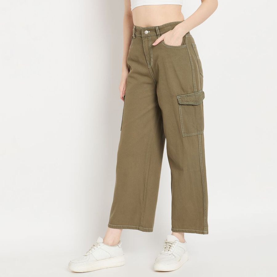 Ladies' 100% Cotton Jeans, Olive, large image number null