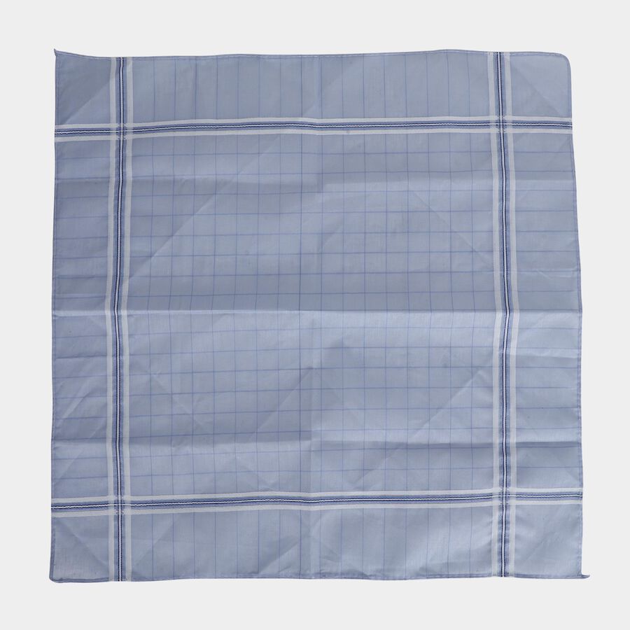 Men's Mid Blue Checked and Striped Pack of 3 Handkerchief, मध्यम नीला, large