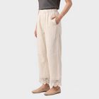 Women's Beige Regular Fit Lace Hem Palazzos, गहरा पीला, small