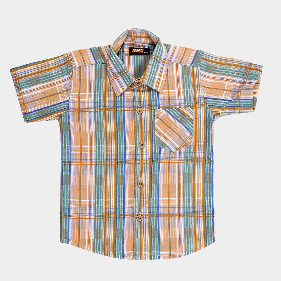 Boys Bright Orange Cotton Half Sleeve Classic Collar Casual Shirt, Orange, large image number null