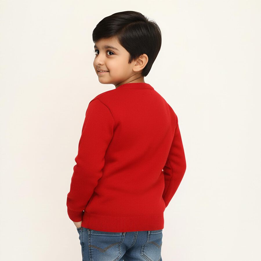 Boys Bright Cherry Red Crew Neck Casual Pullover, Red, large image number null