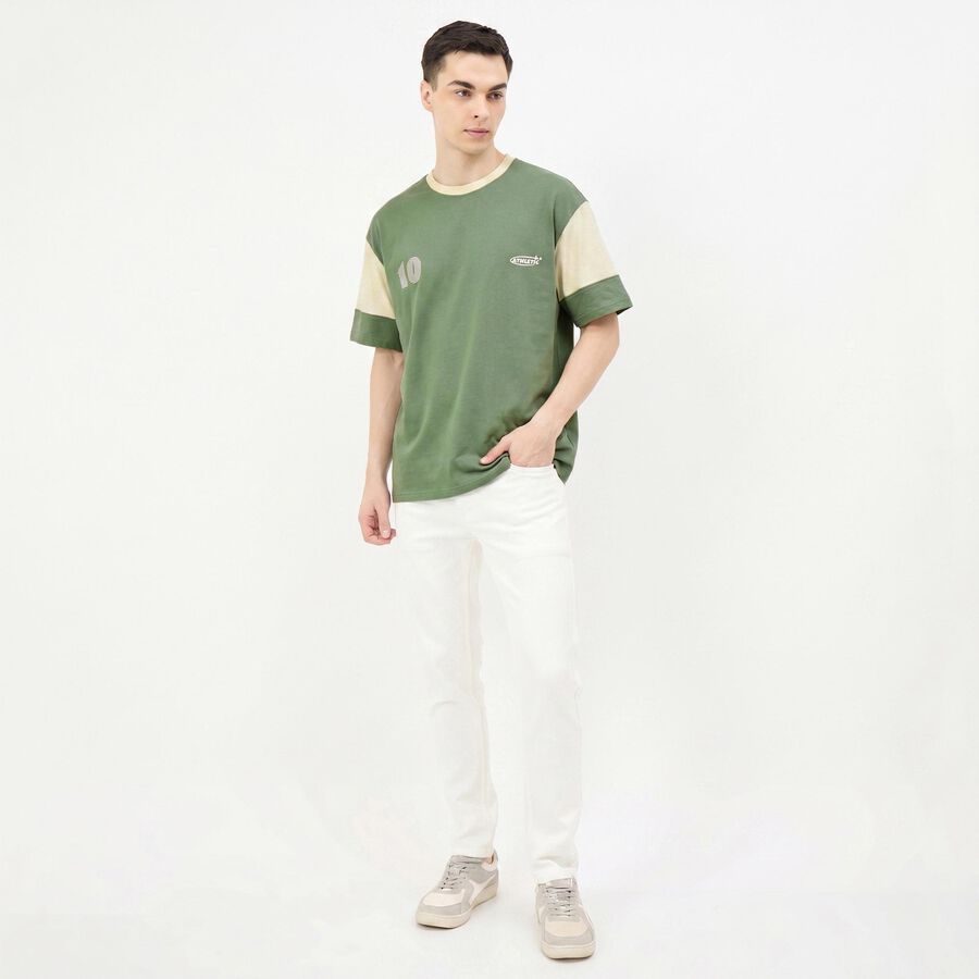 Men Green Round Neck Regular T-Shirt, हल्का हरा, large