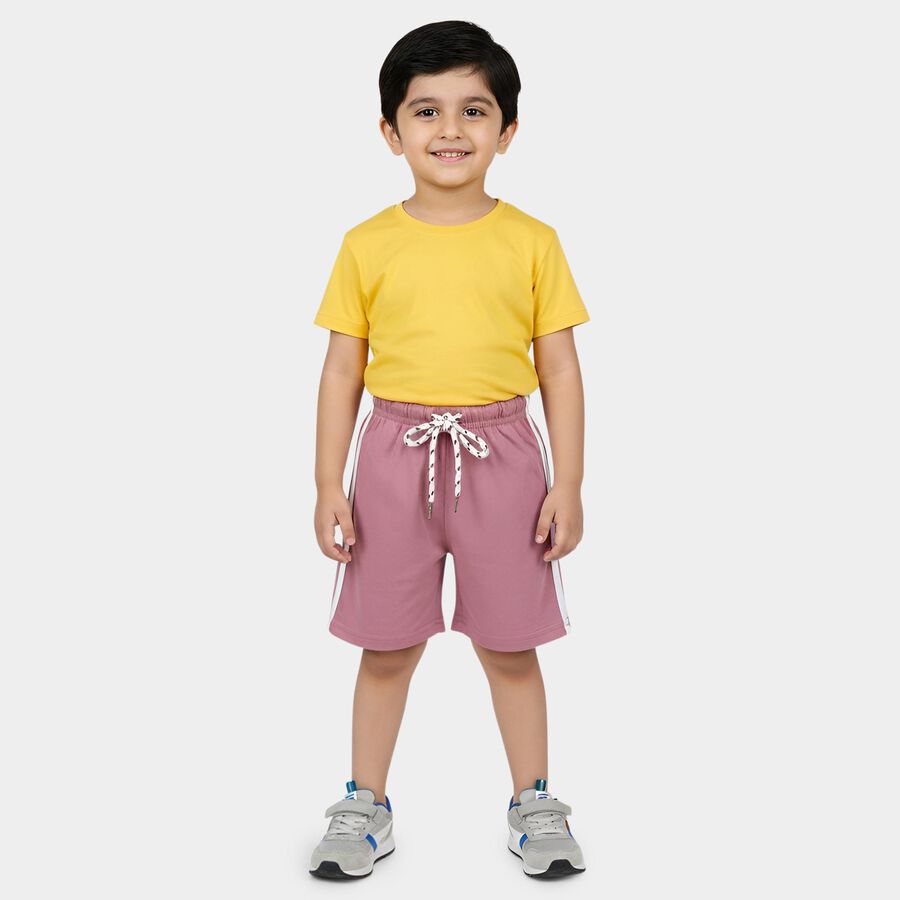Boys' Mauve Cotton Blend Elastic Waist Bermuda Shorts, Pink, large