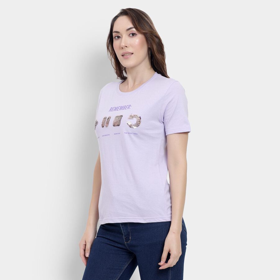 Ladies' 100% Cotton Round Neck T-Shirt, Lilac, large